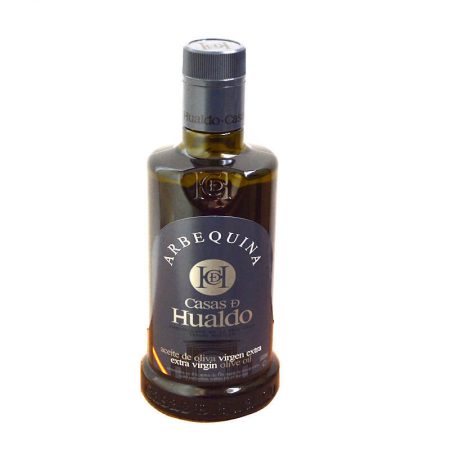Botella de aceite de oliva de Casas de Hualdo arbequina