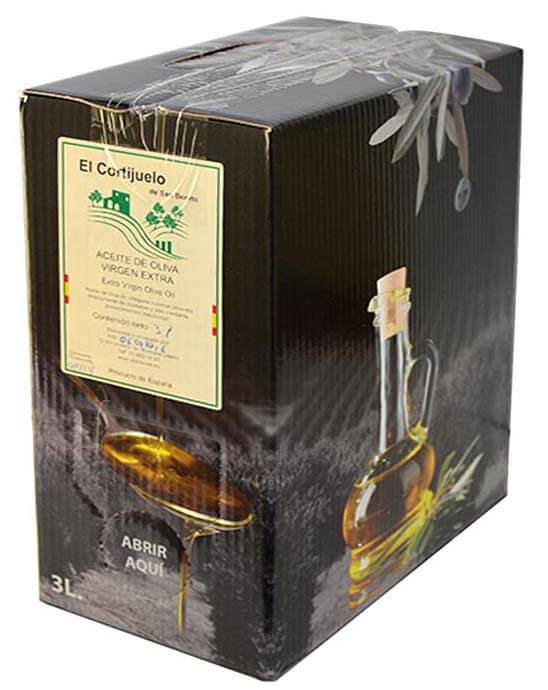 Bag in box mit nativem Olivenöl extra von El Cortijuelo San Benito, the best Flasche um die Eigenschaften des Olivenöls zu behalten