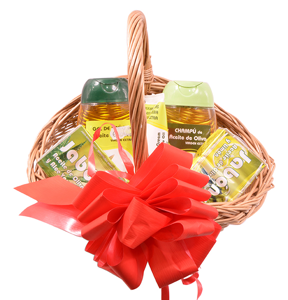 basket with olive oil cosmetic products