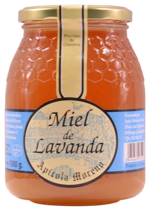 Bottle of lavender honey of Apícola Moreno